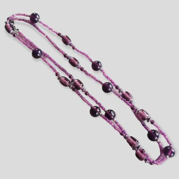 Vintage 1970s Amethyst Glass Bead Necklace - Picture 8 of 8